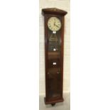 A patent Synchronome electric wall clock in walnut case, 150cm high, (pendulum lacking).