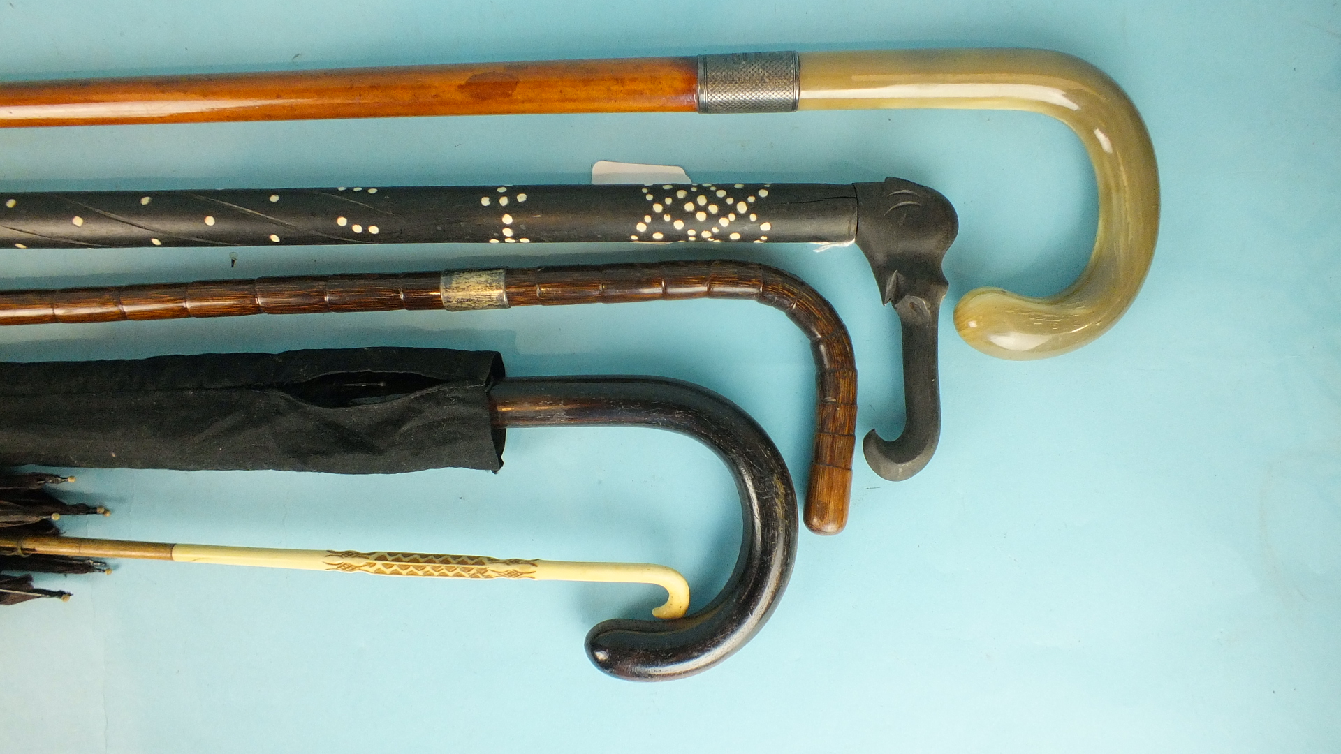 A good quality Malacca walking cane with horn handle and ferrule, the silver mount engraved - Image 2 of 3