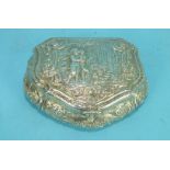 A Continental silver tobacco box, possibly French, the lid embossed with classical figures within