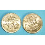 Two George V 1912 sovereigns, (2).