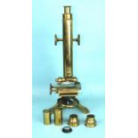 Dollond, London, a late-19th century lacquered brass monocular microscope, 48cm high (extended),