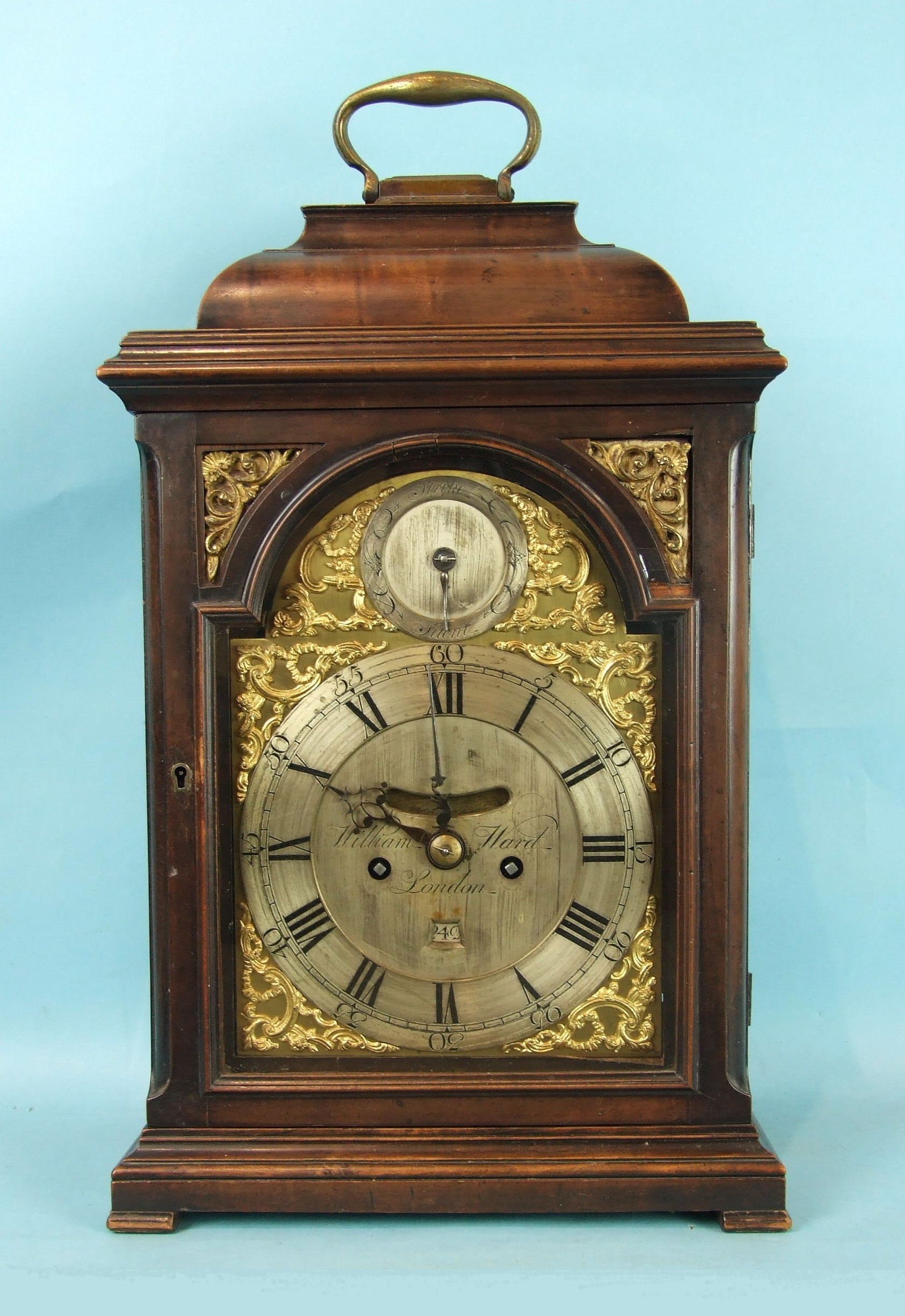William Ward, London, a late-18th century mahogany bracket clock, the caddy-top case with brass