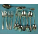 Eight various teaspoons and five cake forks, various dates and makers, ___9oz, (13).