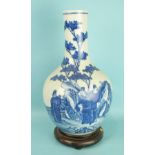 A large 19th century Chinese porcelain bottle vase painted in blue with figures amongst rocks and