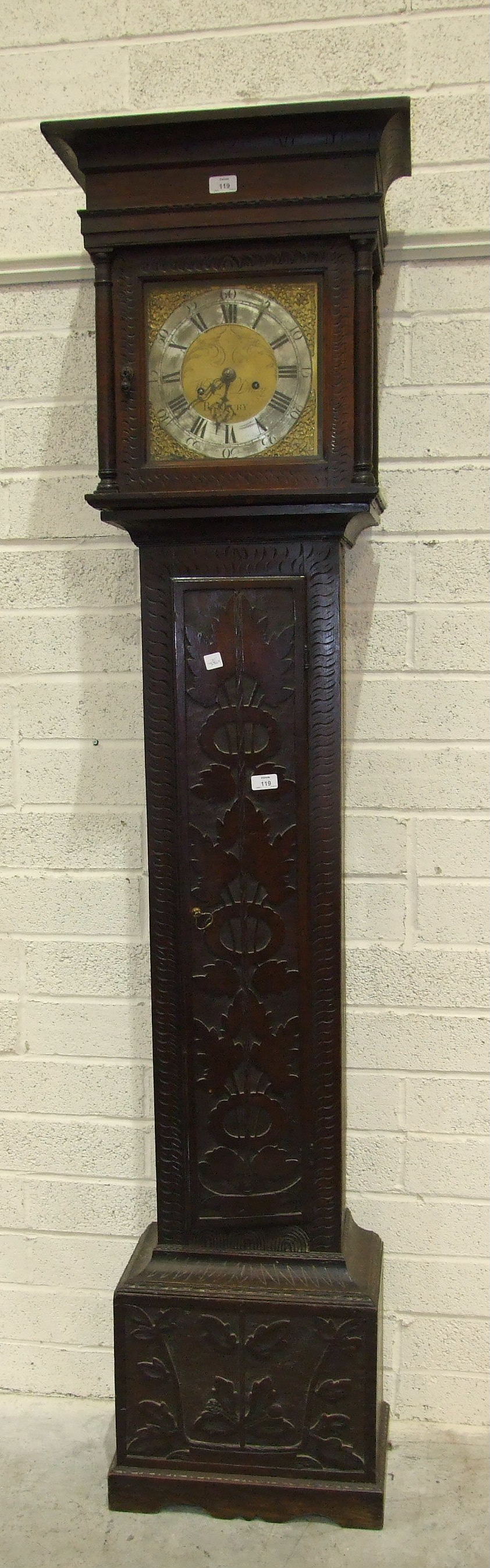 William Drury, Banbury, an antique oak long case clock, the 10'' brass dial with silvered chapter