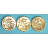 Three George V 1913 sovereigns, (3).