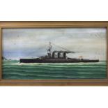•G Fletcher (20th century Naïve School) HMS LION Oil on canvas, signed and titled, 29.5 x 60cm and a