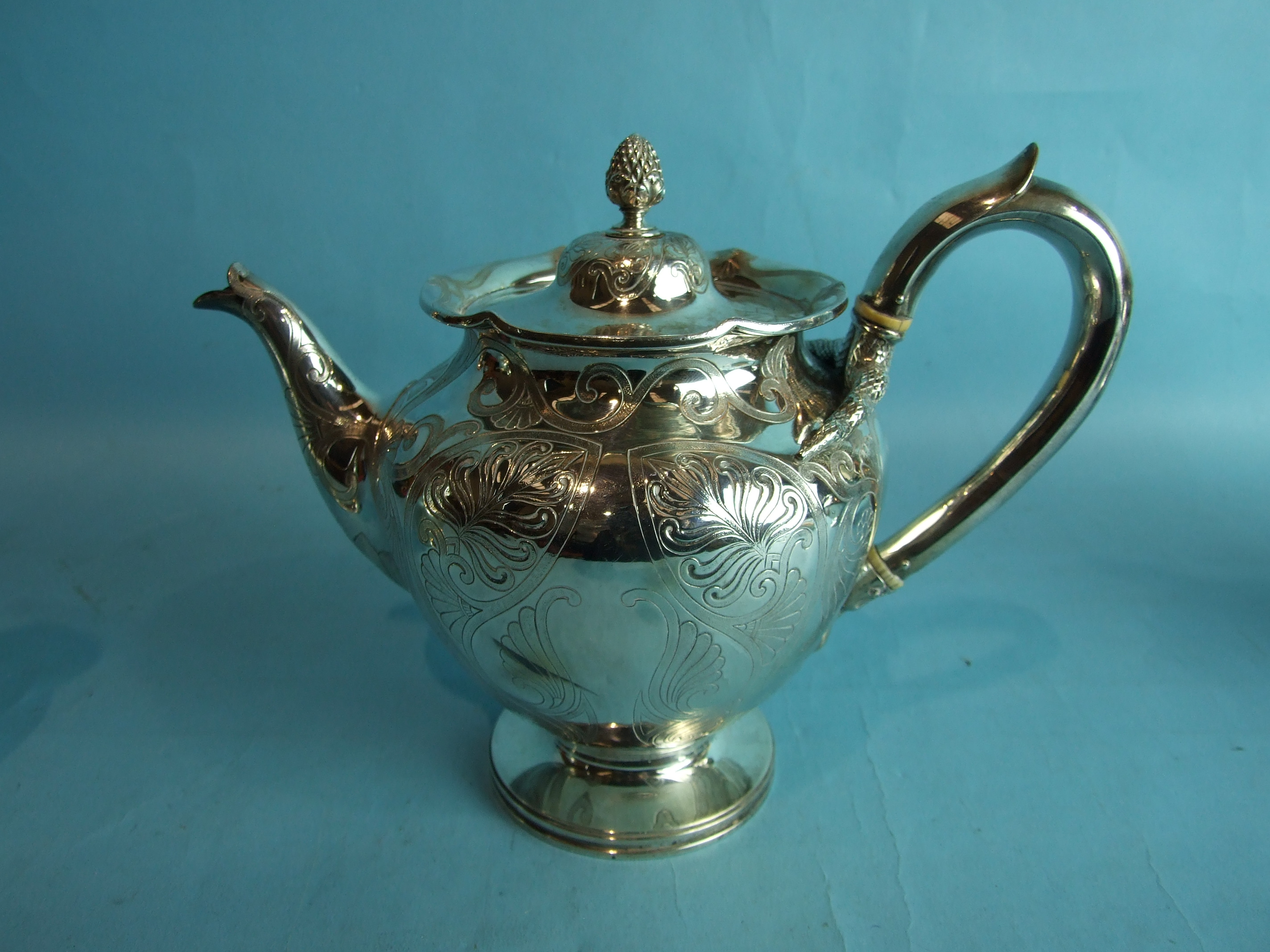 A three-piece good quality Victorian tea service by Charles Riley & George Storer, of baluster form, - Image 3 of 7