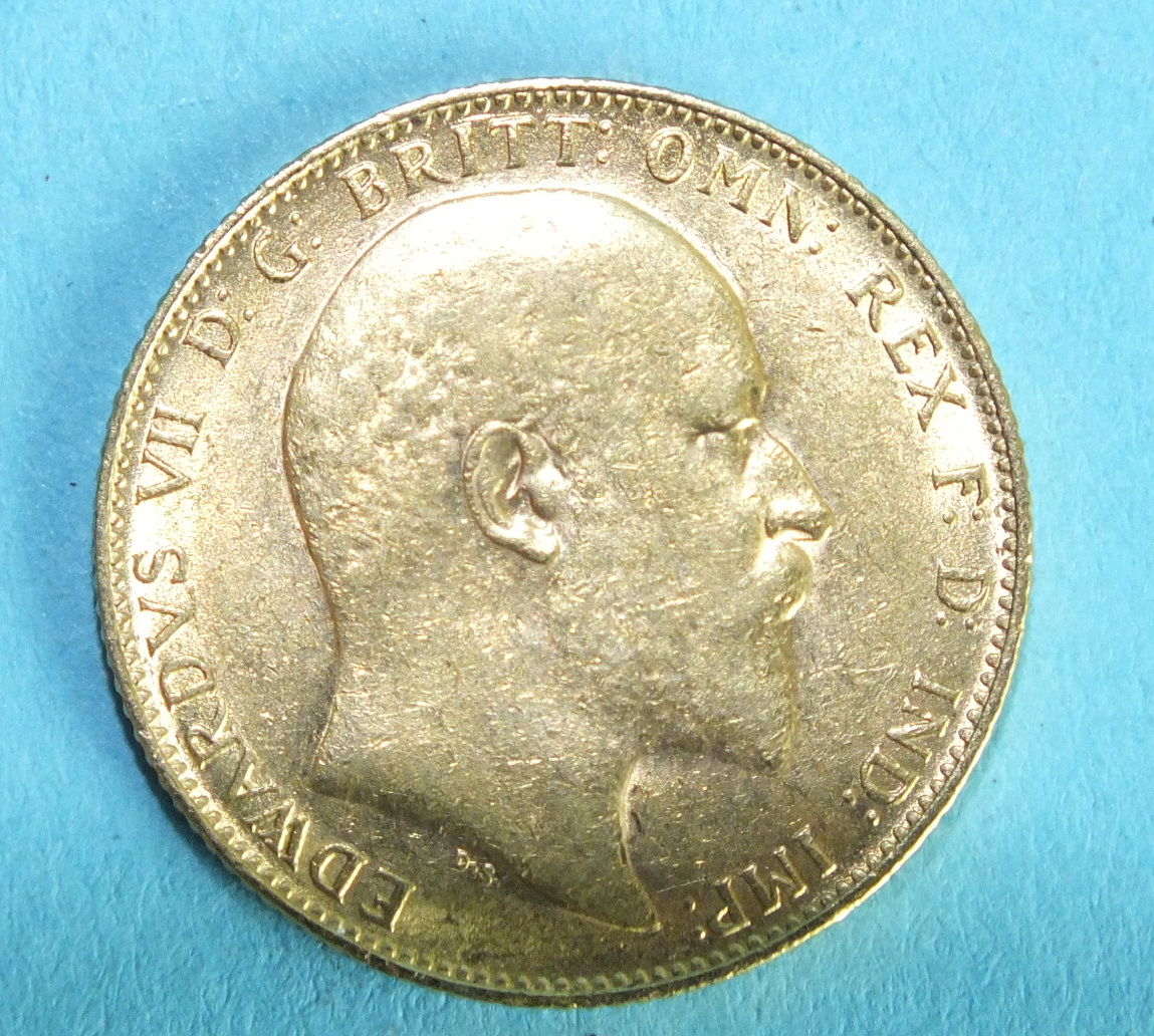 An Edward VII 1909 sovereign. - Image 2 of 2