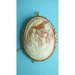 A modern shell cameo brooch/pendant depicting two female figures in a garden, indistinct