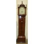 A 19th century mahogany long case clock with a shaped painted dial, second subsidiary and calendar
