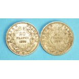 Two French Napoleon III 20-Francs coins, 1859, (2).