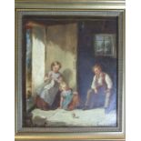 19th century English School THE SPINNING TOP, CHILDREN PLAYING IN AN INTERIOR Indistinctly-signed