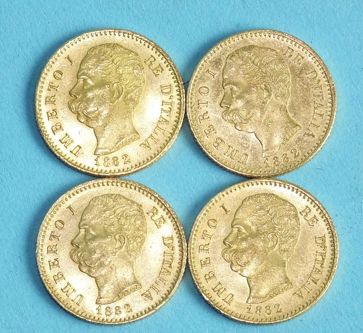 Four Italian Kingdom Umberto I 20-Lire coins, 1882, (4). - Image 2 of 2