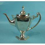 An attractive Edwardian hexagonal teapot, the tapered body with urn-finialed lid and leaf cap
