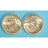 Two George V 1915 sovereigns, (2).