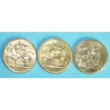 Three George V 1911 sovereigns, (3).