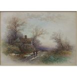 S Bowers TWO YOUNG BOYS CARRYING FISHING EQUIPMENT, WALKING PAST A COTTAGE ON A COUNTRY LANE