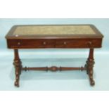 A 19th century mahogany centre table, the rectangular top above two frieze drawers, on turned end