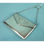 An early-20th century rectangular visiting card case of envelope form with hinged engraved lid and