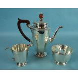 An early-20th century bachelor's three-piece coffee service of octagonal form, consisting of