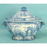 A 19th century English transfer-printed earthenware tureen and cover by Clews, printed with