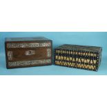 A rectangular porcupine quill box, 30cm wide and a mother-of-pearl-inlaid rosewood dressing case, (