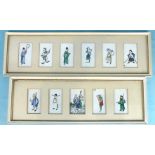 A group of eleven rice paper watercolours of Chinese figures, in two frames, each image 8 x 5cm.