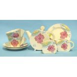 A Clarice Cliff Bizarre 'Bonjour' shape breakfast set in the 'Josefina' pattern, consisting of