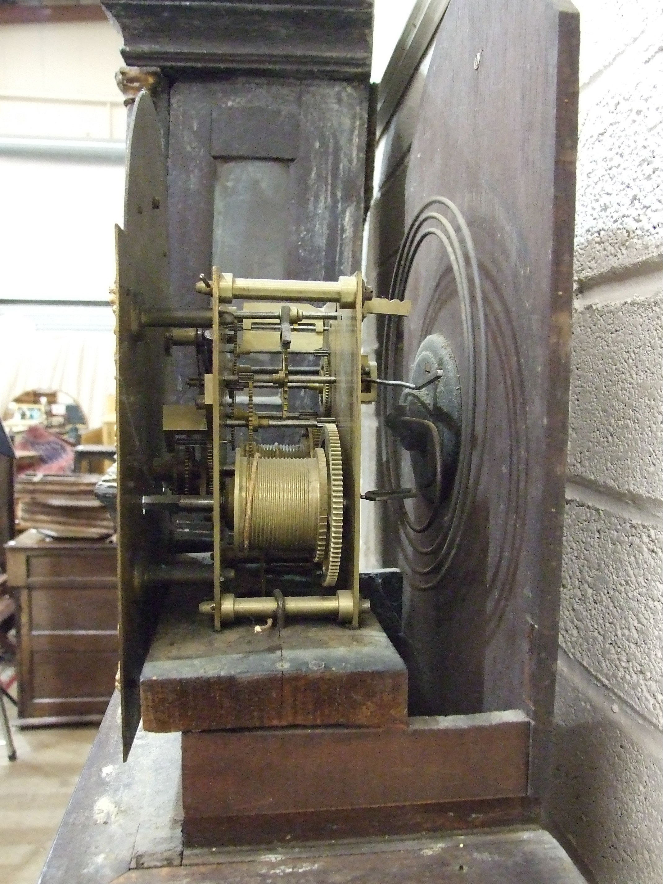 Smart and Brown Ltd, a 20th century mahogany grandmother clock, the arch brass dial, silver - Image 3 of 4