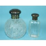 A Victorian cut-glass scent bottle with cork-lined beaten silver screw top, London 1899, 12cm high