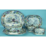 A 19th century Masons Ironstone part-service, comprising soup tureen, cover and stand, sauce tureen,
