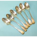 A set of six fiddle pattern dessert spoons, London 1811, ___7½oz.