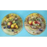 A pair of Royal Worcester porcelain fruit-decorated plates painted by Horace Price, date codes for