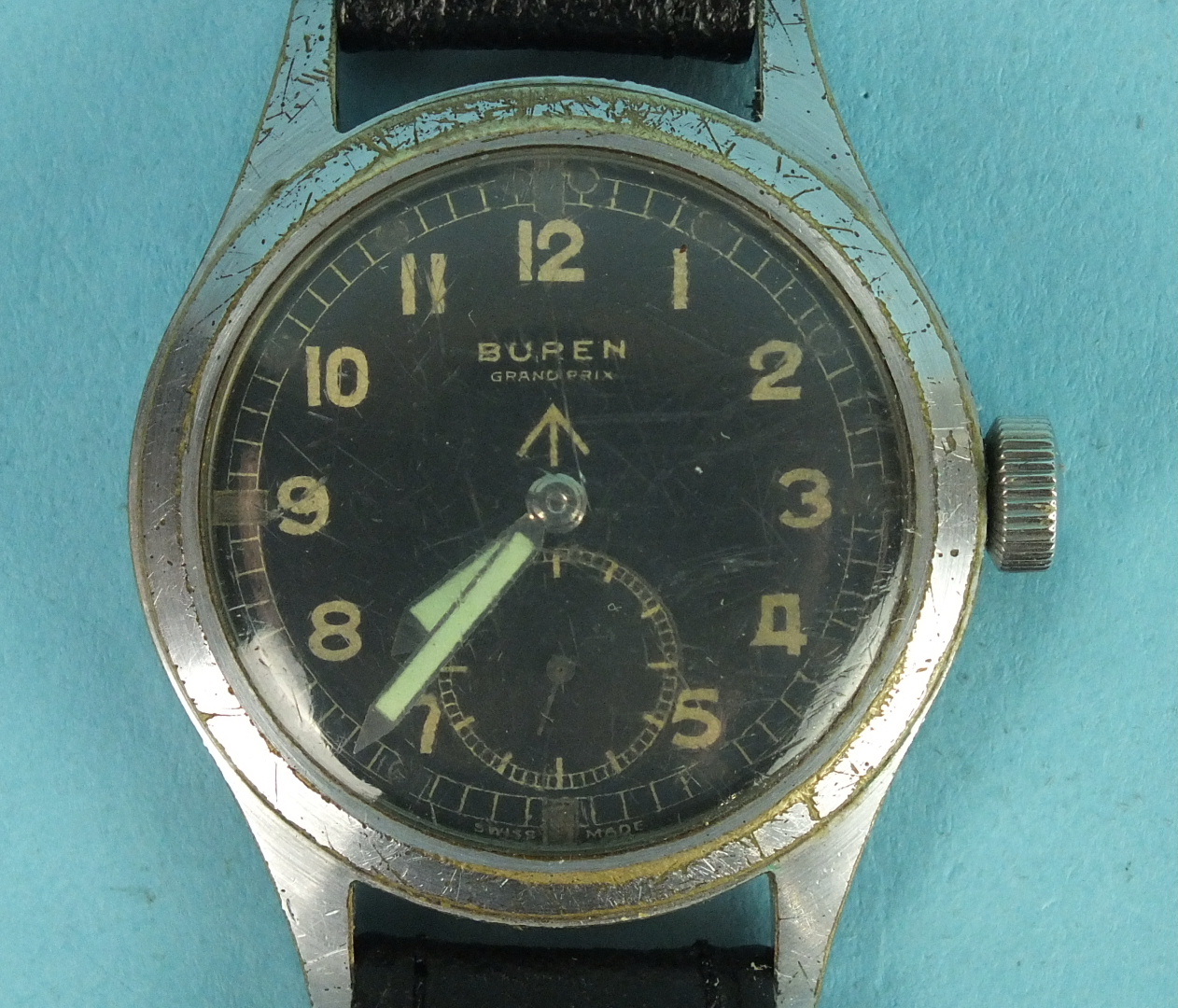 Buren, a gent's Buren Grand Prix military issue steel-cased manual-wind wrist watch, the black