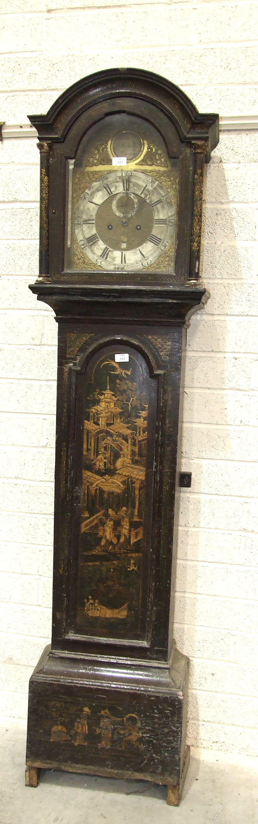 Walter Michell, Plymouth, a mid-18th century long case clock, the green lacquered case decorated