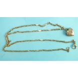 A 9ct gold fancy-link neck chain with heart-shaped locket, 45cm long, 11g.