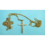 A 9ct gold cross pendant on curb-link chain and another 9ct gold chain, 5.4g, (2).