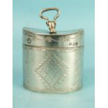 A small Dutch silver box of hat box shape with engraved decoration, bearing import marks for