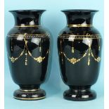 Two Victorian amethyst glass vases decorated with gilt and enamel dots, 25cm high, (2).