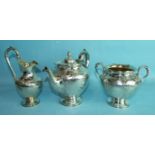 A three-piece good quality Victorian tea service by Charles Riley & George Storer, of baluster form,