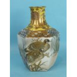 A late-19th century Japanese hexagonal porcelain vase decorated with water fowl in a watery setting,