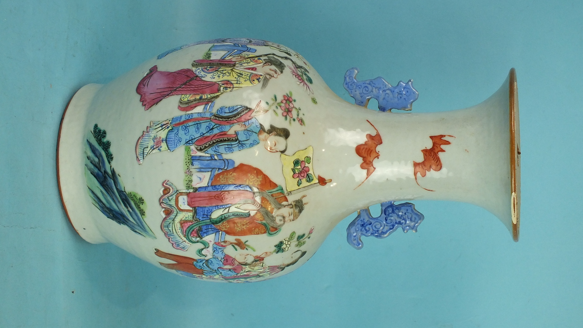 A 19th century Chinese famille rose vase decorated with a continual procession of figures, blue - Image 2 of 5