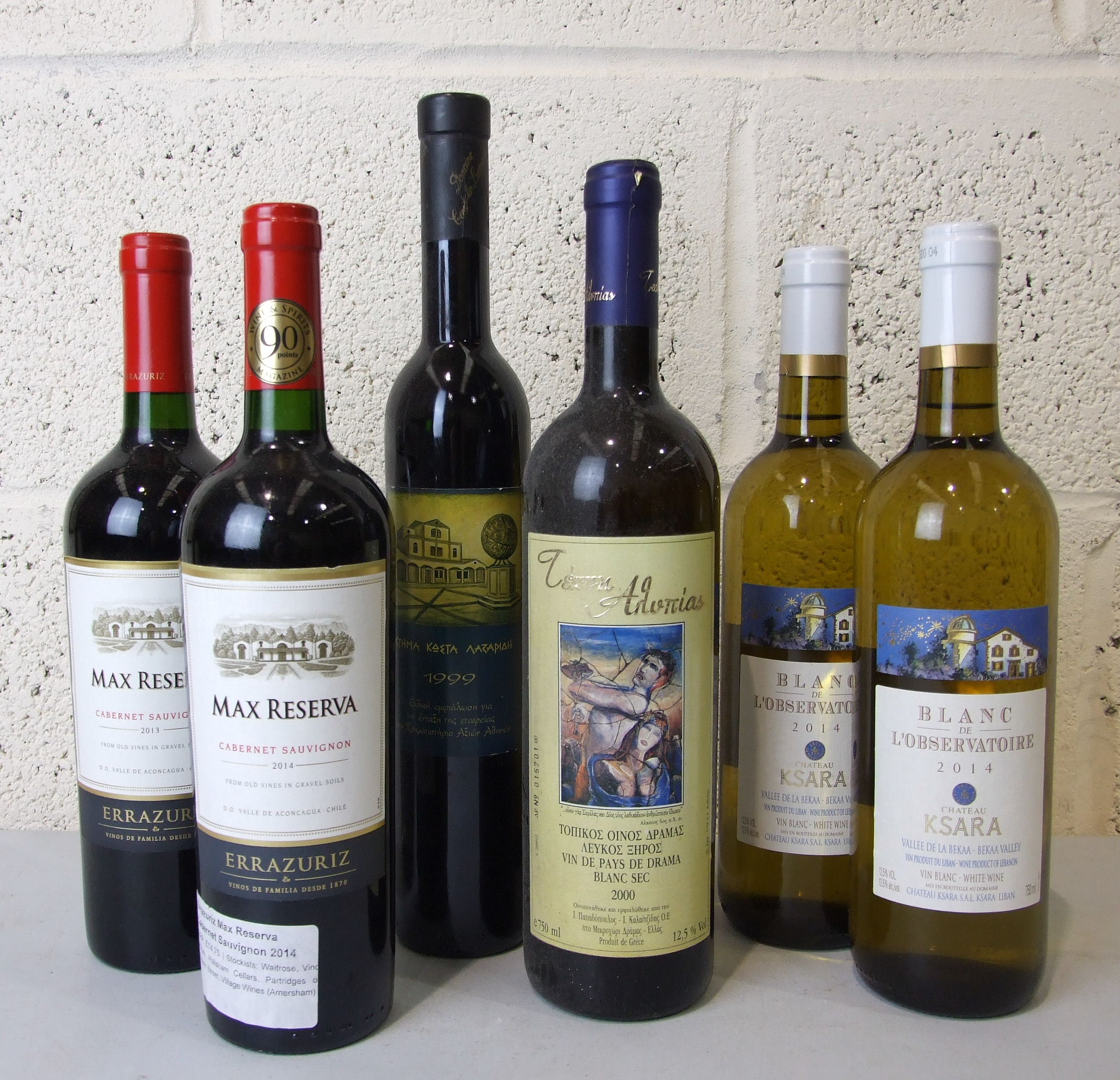 Chile, Errazuriz Max Reserva 2013/14, two bottles, and, Greece, four bottles, mixed, (6).