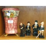 A Maling 'Peony Rose' lustre vase, 20.5cm high and four small Royal Doulton figures, 'Oliver Twist',