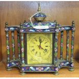 A 20th century gilt brass and cloisonné-mounted mantel clock having a modern key-wind movement, 24cm