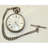 A Late-Victorian silver engine-turned open-face keyless pocket watch with white enamel dial, the