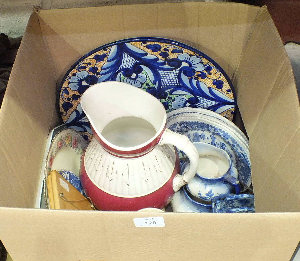 A large blue and white willow pattern meat plate, 54cm, other decorative plates, vases, jugs and - Image 2 of 2