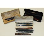 A Parker "17" Lady fountain pen, a Parker No.3 propelling pencil and other fountain pens, (some a/