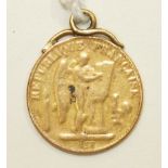A French 20-Franc coin 1896, very worn and soldered as a pendant, 6.6g.
